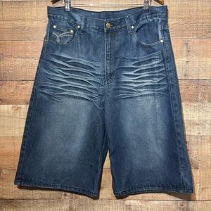 Indigo 30 Y2K Vintage Jean Shorts Baggy Wide Mens Size 36 Grunge Skater Shorts